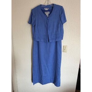 Jessica Howard Blue Linen Cotton 2pc Maxi Dress and Embroidered Jacket Set 10